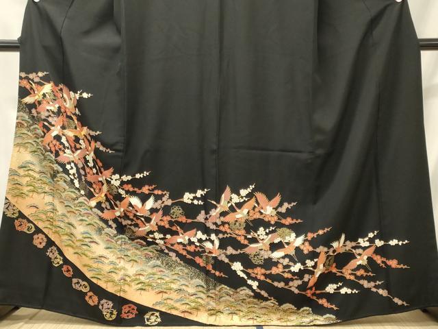 平和屋着物■豪華黒留袖　駒刺繍　飛鶴梅松文　暈し染め　金彩　正絹　逸品　CABH3030oy