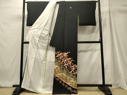 平和屋着物■豪華黒留袖　駒刺繍　飛鶴梅松文　暈し染め　金彩　正絹　逸品　CABH3030oy