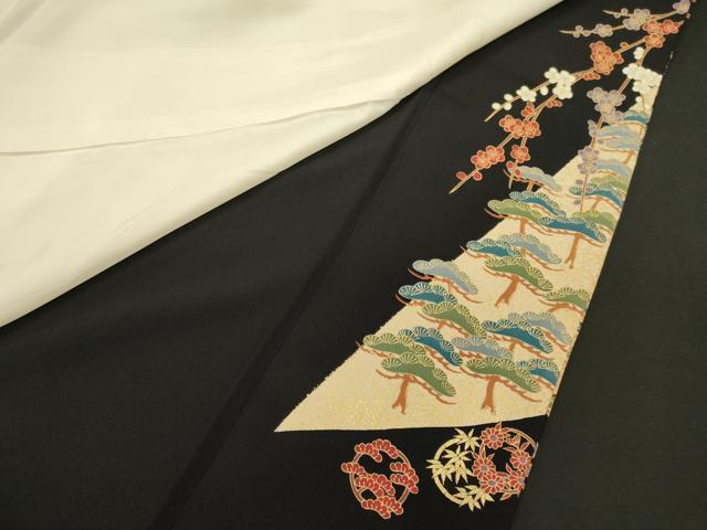 平和屋着物■豪華黒留袖　駒刺繍　飛鶴梅松文　暈し染め　金彩　正絹　逸品　CABH3030oy