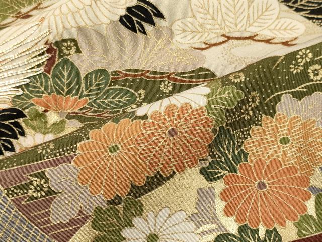 平和屋着物■豪華黒留袖　駒刺繍　飛鶴花松文　金彩　正絹　逸品　CABH3031oy