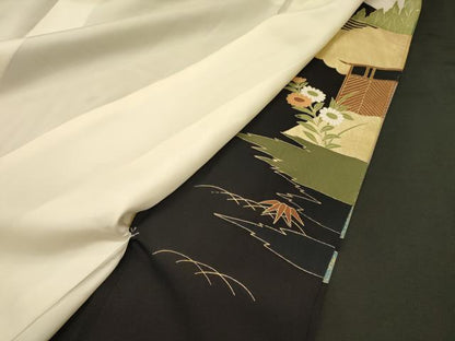 平和屋着物■豪華黒留袖　駒刺繍　飛鶴花松文　金彩　正絹　逸品　CABH3031oy