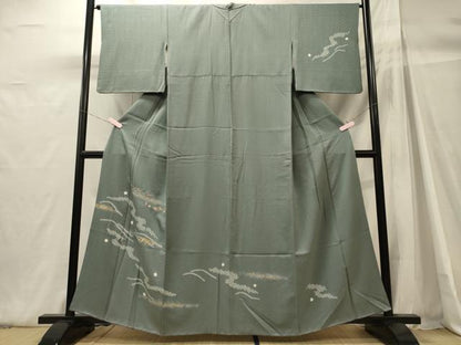 平和屋着物■訪問着　絞り　刺繍　舞葉松葉文　金彩　正絹　逸品　CABH3035oy