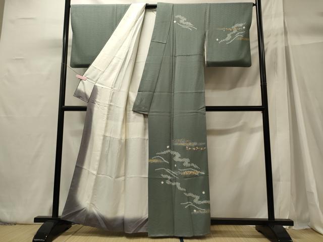 平和屋着物■訪問着　絞り　刺繍　舞葉松葉文　金彩　正絹　逸品　CABH3035oy