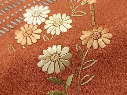 平和屋着物■中国三大刺繍　相良刺繍　訪問着　草花文　正絹　逸品　未使用　CABH3038oy