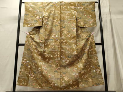 平和屋着物■上質な小紋　エ霞草花文　暈し染め　金彩　正絹　逸品　未使用　CABH3039oy