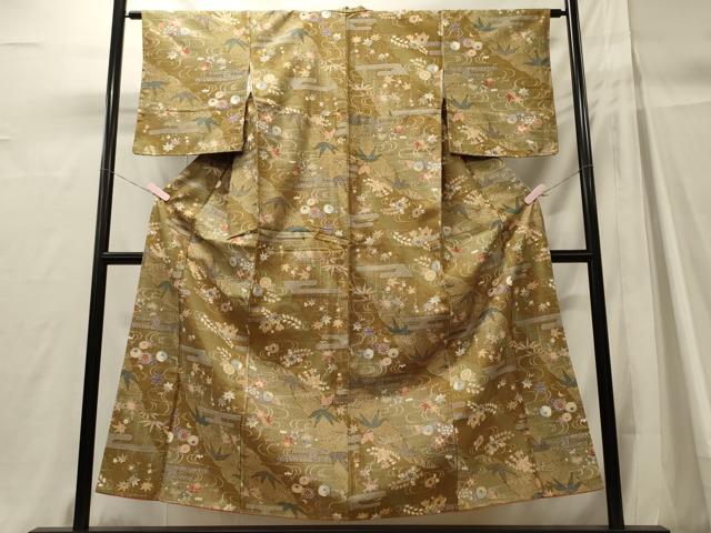 平和屋着物■上質な小紋　エ霞草花文　暈し染め　金彩　正絹　逸品　未使用　CABH3039oy