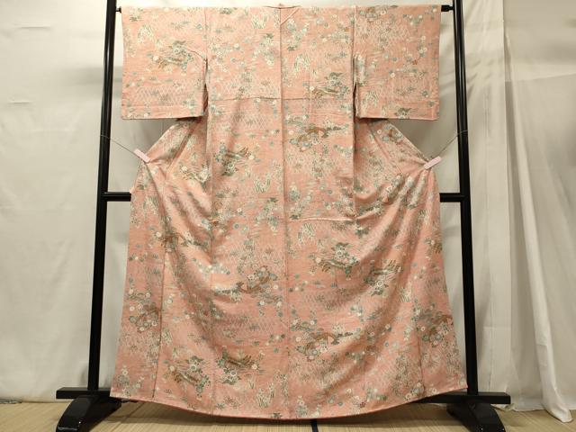平和屋着物■上質な小紋　渡橋草花文　正絹　逸品　CABH3042oy