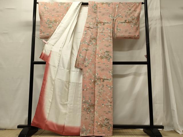 平和屋着物■上質な小紋　渡橋草花文　正絹　逸品　CABH3042oy