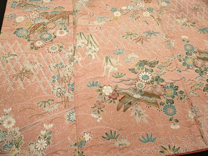 平和屋着物■上質な小紋　渡橋草花文　正絹　逸品　CABH3042oy