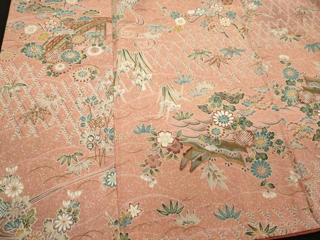 平和屋着物■上質な小紋　渡橋草花文　正絹　逸品　CABH3042oy
