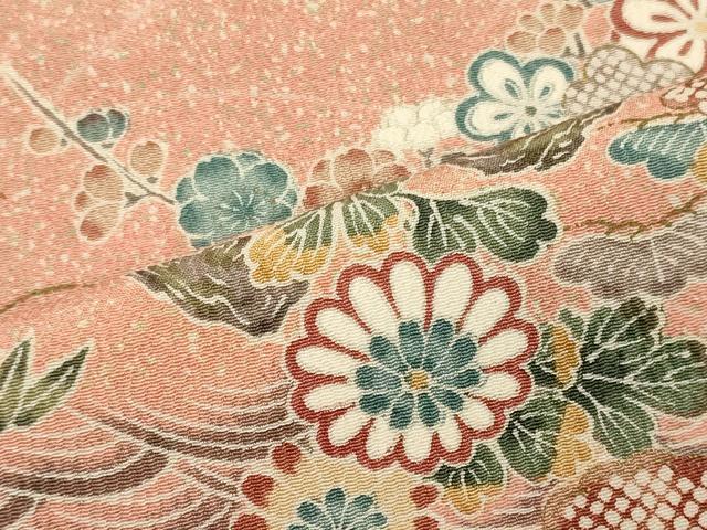 平和屋着物■上質な小紋　渡橋草花文　正絹　逸品　CABH3042oy