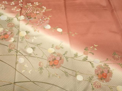 平和屋着物■中国三大刺繍　スワトウ刺繍　訪問着　雪輪草花文　暈し染め　金彩　正絹　逸品　CABH3050oy