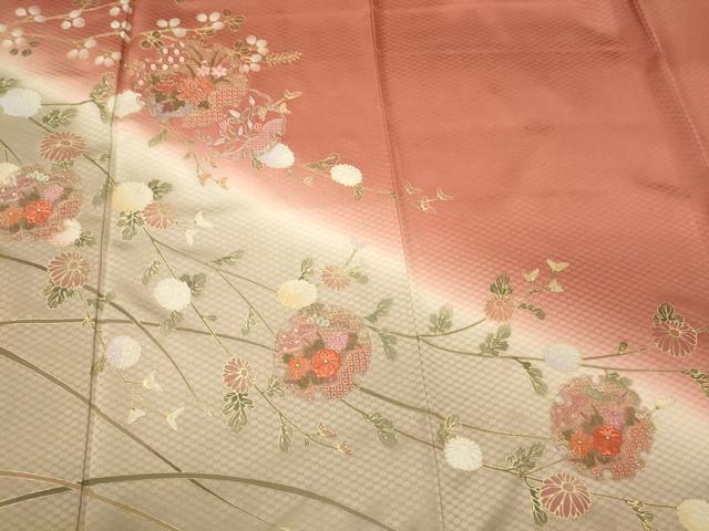 平和屋着物■中国三大刺繍　スワトウ刺繍　訪問着　雪輪草花文　暈し染め　金彩　正絹　逸品　CABH3050oy