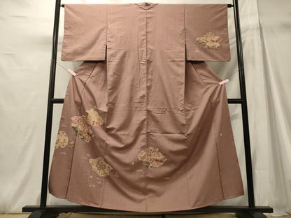 平和屋着物■訪問着　作家物　紬地　刺繍　孔雀草花文　金糸　正絹　逸品　CABH3053oy