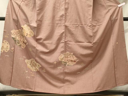 平和屋着物■訪問着　作家物　紬地　刺繍　孔雀草花文　金糸　正絹　逸品　CABH3053oy