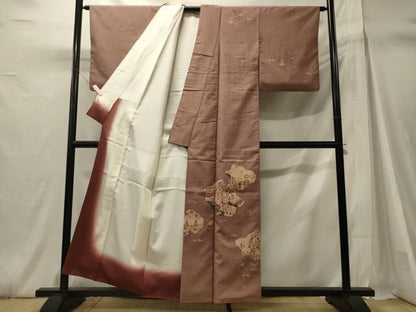 平和屋着物■訪問着　作家物　紬地　刺繍　孔雀草花文　金糸　正絹　逸品　CABH3053oy