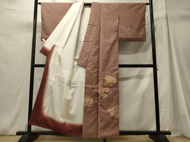 平和屋着物■訪問着　作家物　紬地　刺繍　孔雀草花文　金糸　正絹　逸品　CABH3053oy