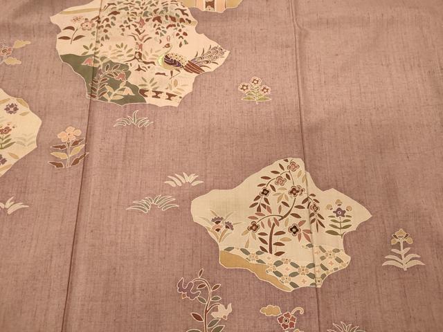 平和屋着物■訪問着　作家物　紬地　刺繍　孔雀草花文　金糸　正絹　逸品　CABH3053oy