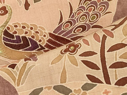 平和屋着物■訪問着　作家物　紬地　刺繍　孔雀草花文　金糸　正絹　逸品　CABH3053oy
