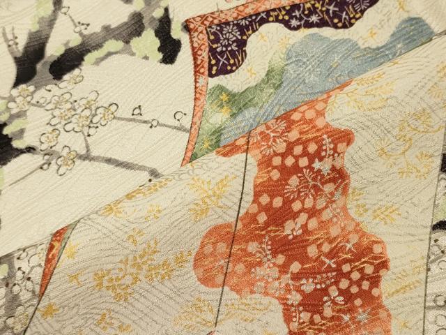 平和屋着物■上質な小紋　手描き　枝梅冊子文　正絹　逸品　CABH3055oy