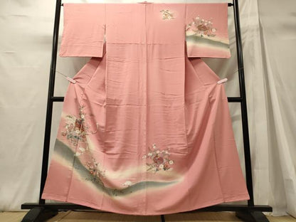 平和屋着物■訪問着　群鶴草花文　暈し染め　金彩　正絹　逸品　CABH3061oy