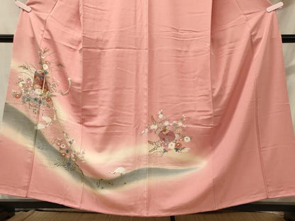 平和屋着物■訪問着　群鶴草花文　暈し染め　金彩　正絹　逸品　CABH3061oy