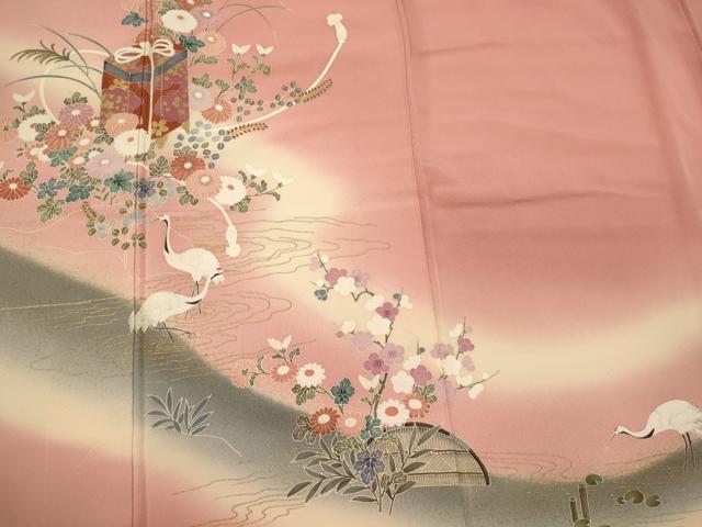 平和屋着物■訪問着　群鶴草花文　暈し染め　金彩　正絹　逸品　CABH3061oy