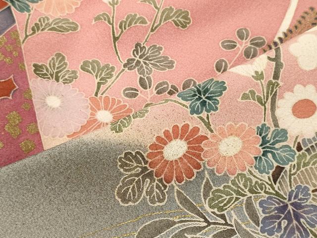 平和屋着物■訪問着　群鶴草花文　暈し染め　金彩　正絹　逸品　CABH3061oy