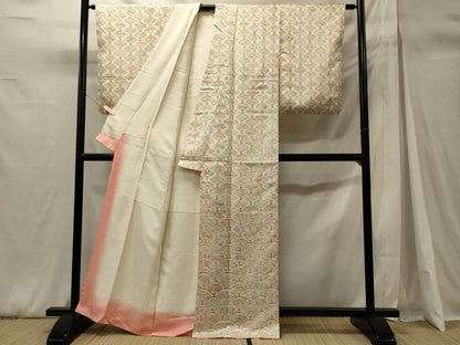 平和屋着物■上質な小紋　扇面吉祥花文　正絹　逸品　CABH3065oy
