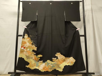 平和屋着物■豪華黒留袖　刺繍　雲取り鴛鴦花文　金彩　正絹　逸品　CABH3072oy