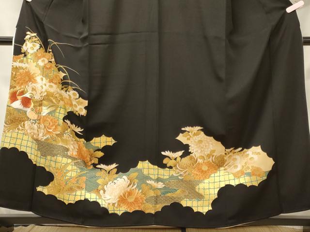 平和屋着物■豪華黒留袖　刺繍　雲取り鴛鴦花文　金彩　正絹　逸品　CABH3072oy