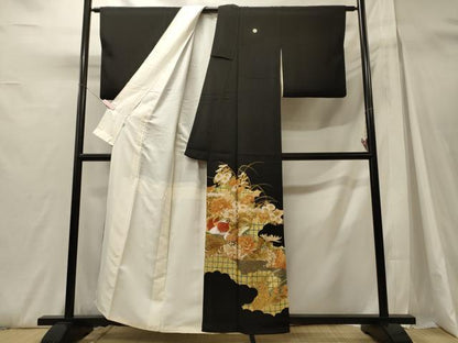 平和屋着物■豪華黒留袖　刺繍　雲取り鴛鴦花文　金彩　正絹　逸品　CABH3072oy