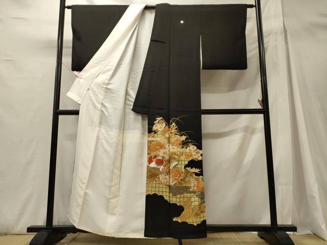 平和屋着物■豪華黒留袖　刺繍　雲取り鴛鴦花文　金彩　正絹　逸品　CABH3072oy