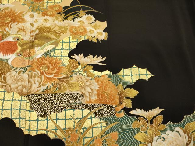 平和屋着物■豪華黒留袖　刺繍　雲取り鴛鴦花文　金彩　正絹　逸品　CABH3072oy