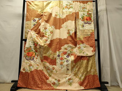 平和屋着物■豪華振袖　駒刺繍　色紙御所車花文　金彩　正絹　逸品　CABH3085oy