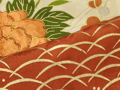 平和屋着物■豪華振袖　駒刺繍　色紙御所車花文　金彩　正絹　逸品　CABH3085oy