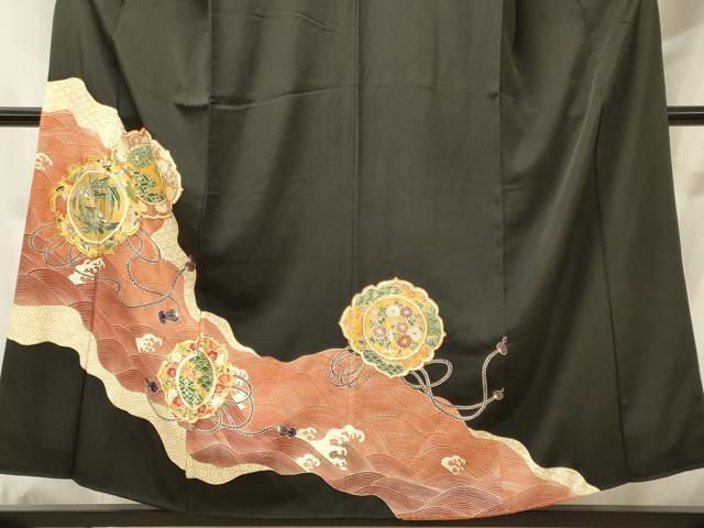 平和屋着物■豪華黒留袖　駒刺繍　立波鏡裏花鳥文　金彩　正絹　逸品　CABH3088oy