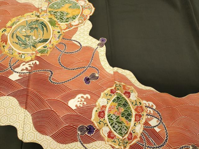 平和屋着物■豪華黒留袖　駒刺繍　立波鏡裏花鳥文　金彩　正絹　逸品　CABH3088oy
