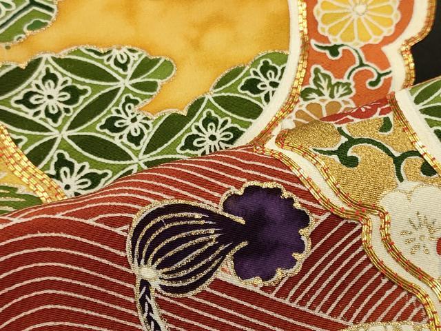 平和屋着物■豪華黒留袖　駒刺繍　立波鏡裏花鳥文　金彩　正絹　逸品　CABH3088oy