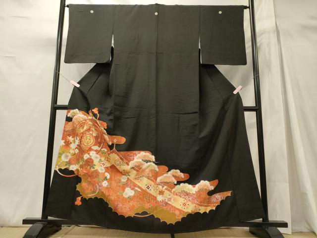 平和屋着物■豪華黒留袖　駒刺繍　鳳凰花松文　金銀彩　正絹　逸品　CABH3089oy
