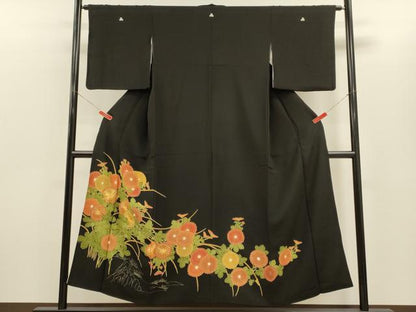 平和屋着物■豪華黒留袖　駒刺繍　菊　金彩　正絹　逸品　CABH3107oy