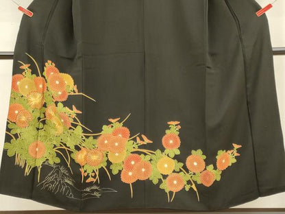 平和屋着物■豪華黒留袖　駒刺繍　菊　金彩　正絹　逸品　CABH3107oy
