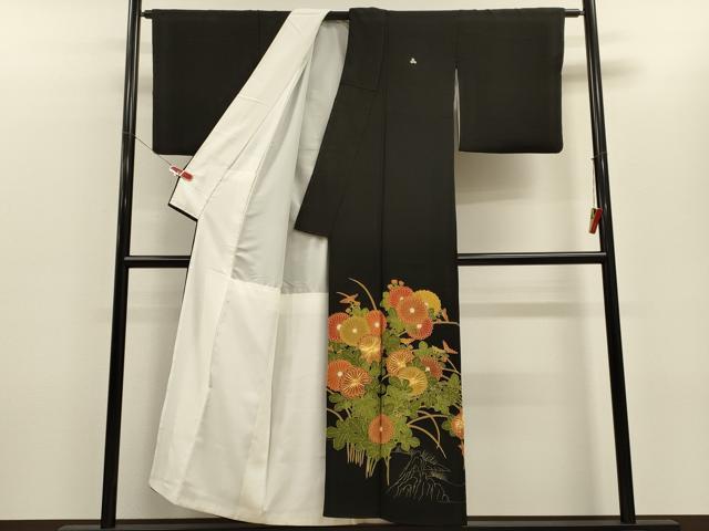 平和屋着物■豪華黒留袖　駒刺繍　菊　金彩　正絹　逸品　CABH3107oy