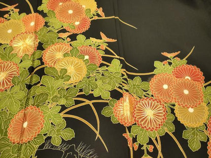 平和屋着物■豪華黒留袖　駒刺繍　菊　金彩　正絹　逸品　CABH3107oy