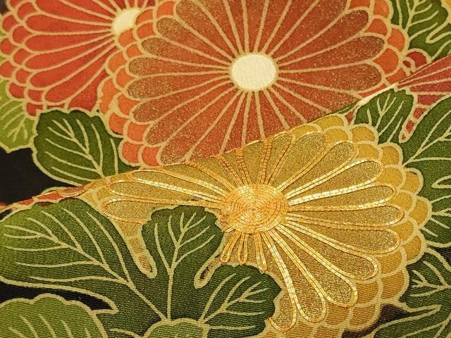 平和屋着物■豪華黒留袖　駒刺繍　菊　金彩　正絹　逸品　CABH3107oy
