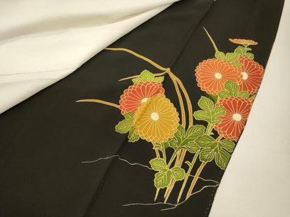 平和屋着物■豪華黒留袖　駒刺繍　菊　金彩　正絹　逸品　CABH3107oy