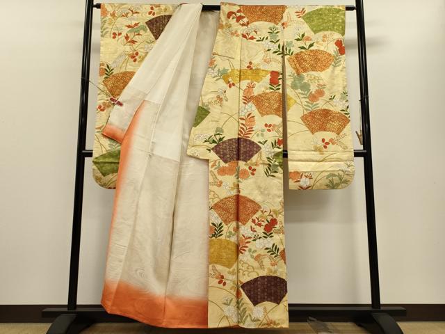平和屋着物■豪華振袖　駒刺繍　地紙草花文　金彩　正絹　逸品　CABH3108oy