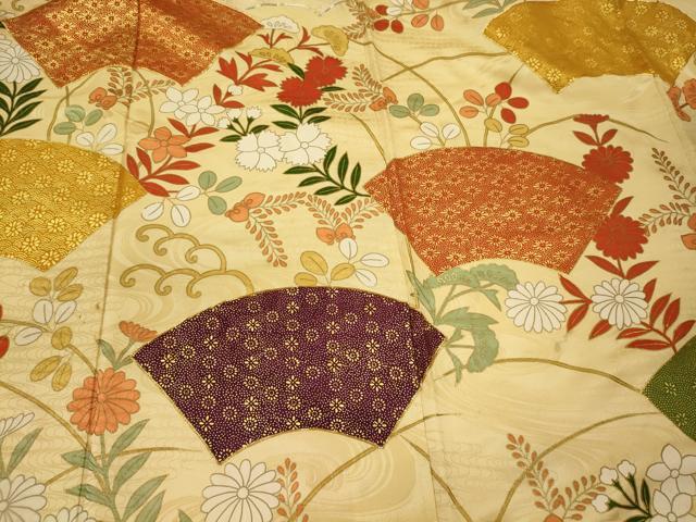 平和屋着物■豪華振袖　駒刺繍　地紙草花文　金彩　正絹　逸品　CABH3108oy