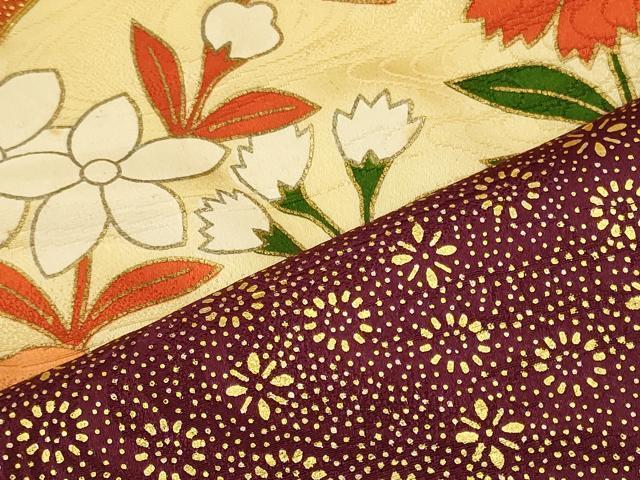 平和屋着物■豪華振袖　駒刺繍　地紙草花文　金彩　正絹　逸品　CABH3108oy