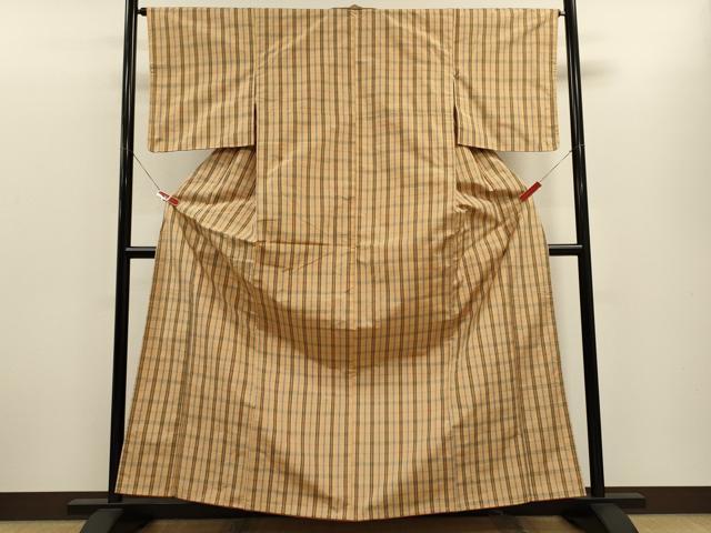平和屋着物■上質な紬　格子柄　正絹　逸品　未使用　CABH3112oy
